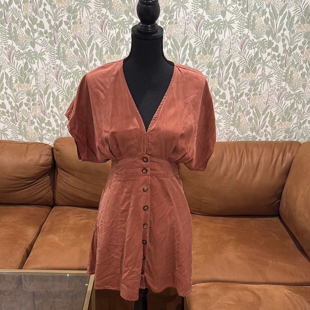 Quince Rust Button-Front Mini Dress Size Small | Fall Cottagecore Style